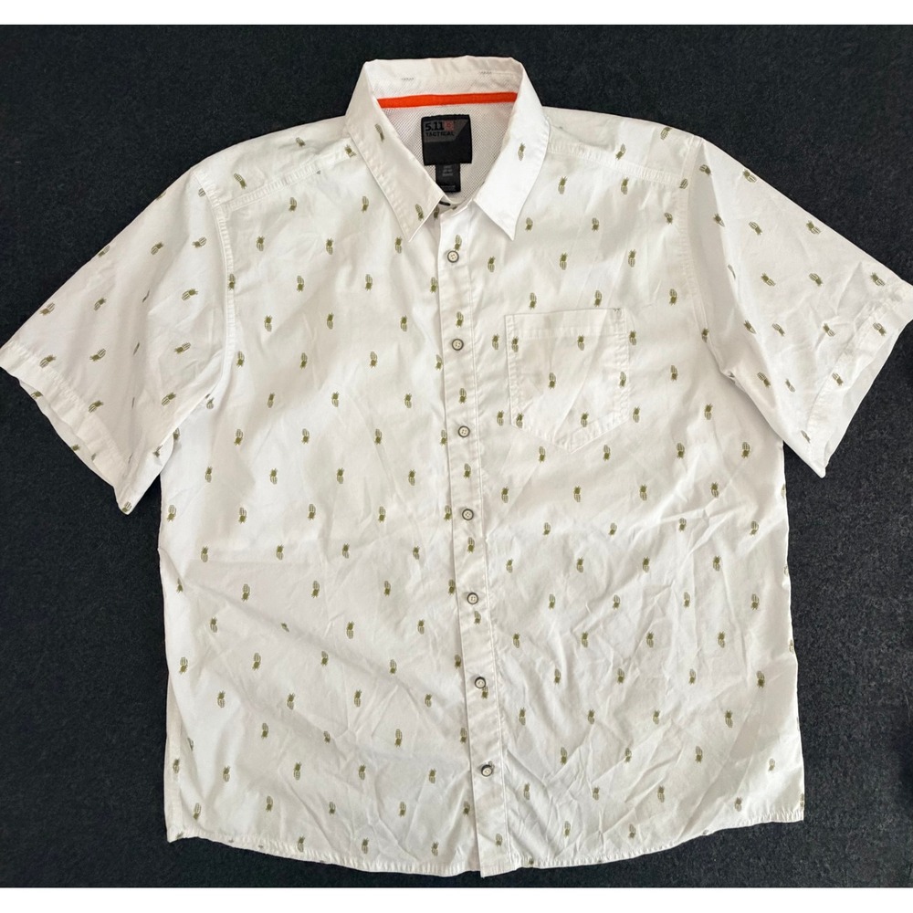 5.11 Tactical Mens Large White Pineapple Grenade Pattern Short Sleeve Shirt